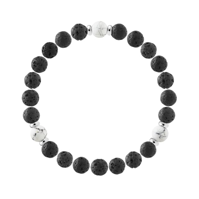Bracelet | Natural Lava stone | Diameter 8 mm - LAVA STONE - HOWLITE- Sterling Silver 925 Thousandths Ferrules | HR® elasticated - High Resistance | Manufactured in our French Workshop | Delivered with our prestige box and a certificate of warranty & authenticity