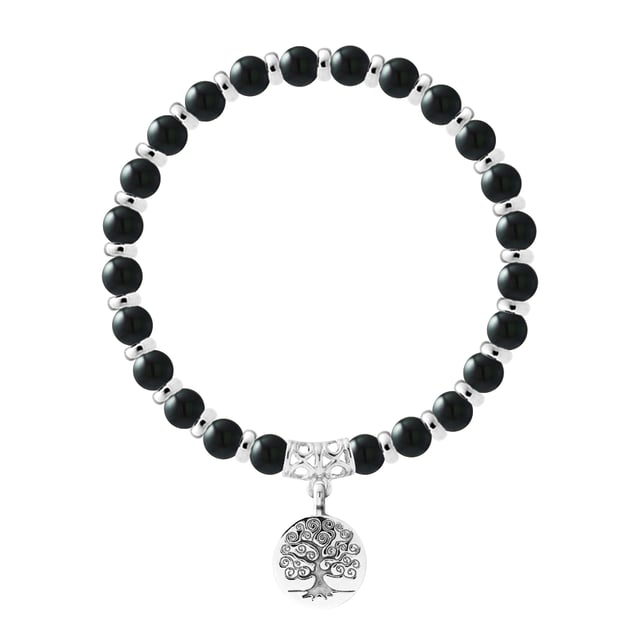 Bracelet Pure Gem | ONYX BLACK - Ferrules "MAGIC TREE" Sterling Silver 925 Thousandths | HR® elasticated - High Resistance | Manufactured in our French Workshop | Delivered with our prestige box and a certificate of warranty & authenticity