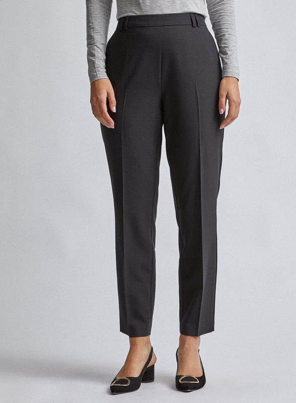 Black high waist slim leg tailored trousers with side and back pocket detail and belt loops.

Dorothy Perkins has a wide range of trousers and leggings for the new season to suit every size, shape and occasion. Whether you need trousers for a professional work look, leggings for a day of retail therapy, we have something to suit you. View our black and printed trousers, plus our black leggings, jeggings and treggings to refresh your wardrobe in an instant.

Brand: Dorothy Perkins
Department: Women
Colour: Black
Material Composition: 75% Polyester, 19% Viscose, 6% Elastane
Material: Polyester
Style: Chino
Type: Trousers
Closure: Zip
Occasion: Business | Casual | Formal | Workwear
Pattern: No Pattern
Season: Spring | Summer
Features: Lightweight | Belted
Garment Care: Machine Washable
Fit: Regular
Accents: Zip
Rise: Mid