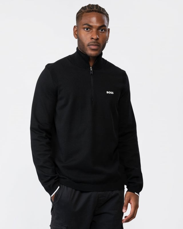 BOSS Green Ever X Mens Cotton Blend Zip Neck Sweater with Logo Print