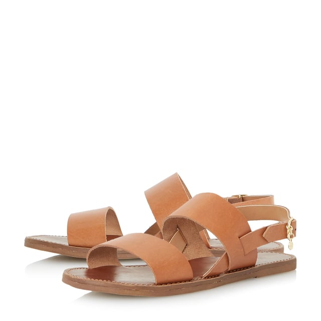 The Dune London Lowpez sandal is a stylish summer style. It works a double strap design with a slingback and buckle fastening. The flat sole and understated gold-toned Dune brand completes this design.