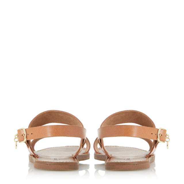 The Dune London Lowpez sandal is a stylish summer style. It works a double strap design with a slingback and buckle fastening. The flat sole and understated gold-toned Dune brand completes this design.