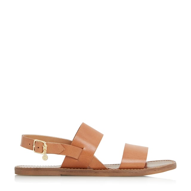 The Dune London Lowpez sandal is a stylish summer style. It works a double strap design with a slingback and buckle fastening. The flat sole and understated gold-toned Dune brand completes this design.