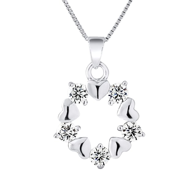Pendant Circle Shaped Cœur with Zirconium Oxides Silver Sterling 925/1000 - Free Venetian Silver Chain - Our jewelry is made in France and will be delivered in a gift box accompanied by a Certificate of Authenticity and International Warranty