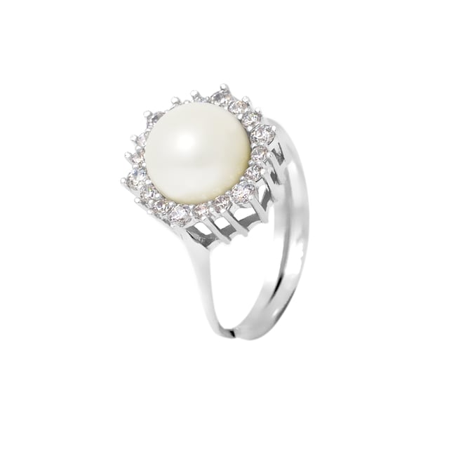 925 Sterling Silver Ring Rhodium Plated Omgivande Oxiderad med en Äkta Sötvattenskulturpärla 8mm - Vit Färg - Våra smycken är tillverkade i Frankrike och levereras i en presentförpackning tillsammans med ett äkthetscertifikat och internationell garanti