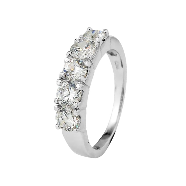 Half Ring - 5 White Zirconium Oxides - 925 Sterling Silver Rhodium Plated - Available Size 50 to 60 - Our jewellery is made in France and will be delivered in a gift box accompanied by a Certificate of Authenticity and International Warranty