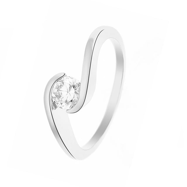 Solitaire Ring - Enveloped Set - Vit zirkoniumoxid 5mm Silver 925 Rhodium Plated - Våra smycken tillverkas i Frankrike och levereras i en presentförpackning tillsammans med ett äkthetsintyg och internationell garanti