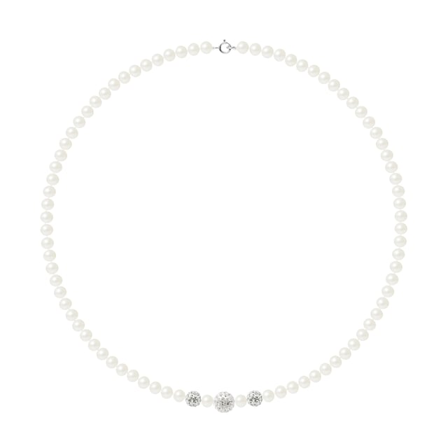 Halskette Rang der echten runden Süßwasser-Zuchtperlen 5-6 mm - Weiße Farbe NATURAL - 3 Kugeln gesetzt Crystal White 0,31 in, 8 mm Mitte - 6 mm an den Seiten - Verschluss Ring Spring Silver 925 Sterling Silber Rhodium plattiert - Länge 42 cm, 16,5 in - - Unser Schmuck ist in Frankreich hergestellt und wird in einer Geschenkbox mit einem Echtheitszertifikat und internationale Garantie geliefert werden