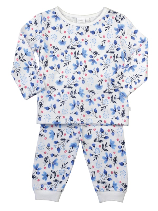 Your littlest dreamers will be ready for bed in no time thanks to these adorable blue floral jersey pyjamas set. Soft, breathable, and crafted from 100% pure cotton, these pyjamas are made with their comfort and delicate skin in mind. Decorated with an allover floral print completed with fold over integrated scratch mitts and an elasticated waist for a snug fit, these jammies are sure to be a favourite at bedtime.
