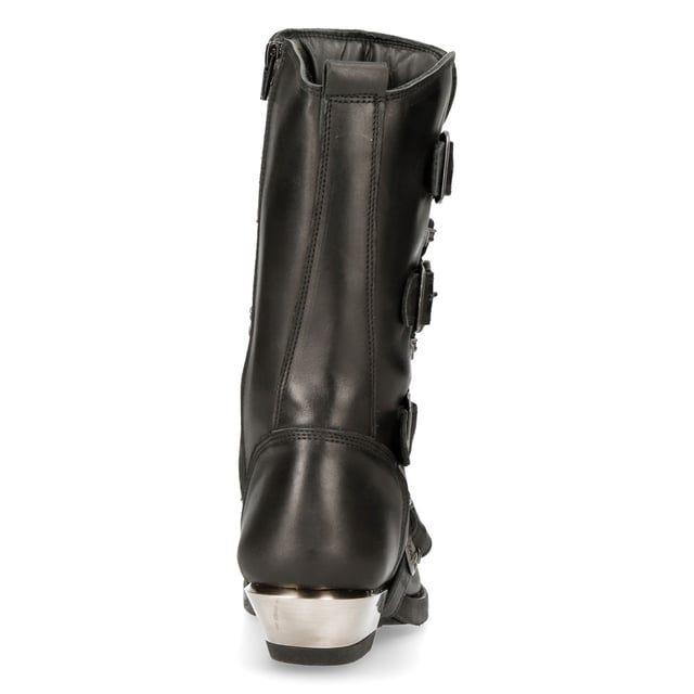 Deze laarzen zijn gemaakt van premium koeienhuid en verschijnen in het klassieke cowboysilhouet voor een stijl die iconisch en modieus is. Dit exemplaar, met een hoge schacht en spitse neus, behoudt de kenmerken die de cowboylaars beroemd hebben gemaakt, maar introduceert ook creatieve wendingen die dit kledingstuk naar een hoger niveau tillen. Deze schoenen zijn voorzien van een opvallend metalen motief met toevoegingen zoals metalen gespen aan de sluiting, een hoge metalen hak en metallic New Rock-logo, waardoor ze een moderne, modieuze look krijgen. Voor extra comfort heeft New Rock een zachte lederen voering aan de binnenkant geïntroduceerd en voor een onderscheidende look heeft de metalen hak verhoogd, wat resulteert in een gedurfd uiterlijk dat dit stuk afrondt. • Hakhoogte - 4 cm • Platformhoogte - 1 cm • Schachthoogte - 25 cm • Buitenmateriaal - Koeienleer
