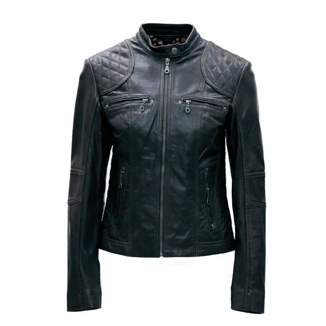 Pelle D’annata Ladies Real Leather Biker Jacket in Black