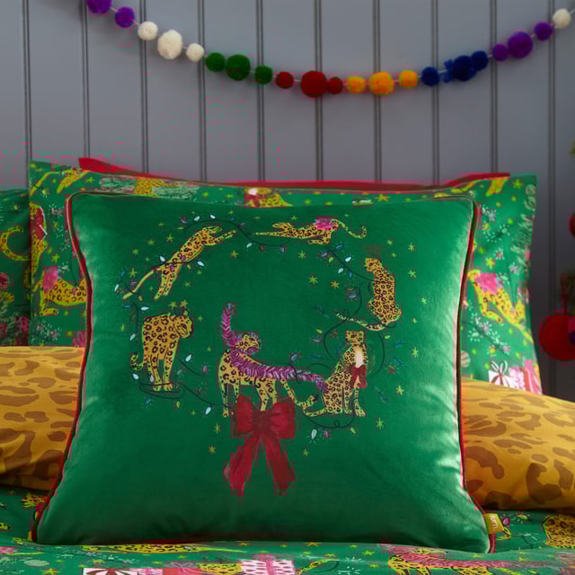Bring some playful festive cheer to your bedroom this holiday season, with the Purrfect Christmas Duvet Cover Set. Featuring Leopards getting into mischief wrapped in tinsel, and opening presents under the tree. This bold print is complete with a tonal leopard print reverse, giving you two looks in one!