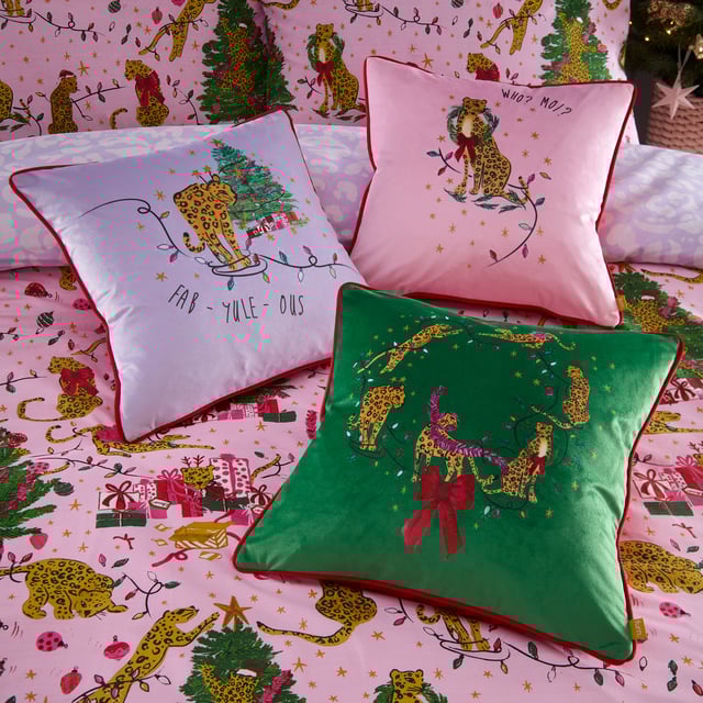 Bring some playful festive cheer to your bedroom this holiday season, with the Purrfect Christmas Duvet Cover Set. Featuring Leopards getting into mischief wrapped in tinsel, and opening presents under the tree. This bold print is complete with a tonal leopard print reverse, giving you two looks in one!