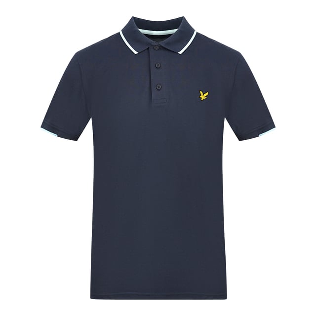 Lyle & Scott Navy Blue Andrew Polo Shirt. Lyle & Scott Navy Blue Polo Shirt. Embroidered Branded Logo On The Left Chest. Andrew Polo, Navy Blue Colour. Tipped Sleeve, Tipped Collar Button Fasten, Elasticated Sleeve Endings, 50% Polyester, 46% Cotton, 4% Elastane. Style: SP1242G Z05
