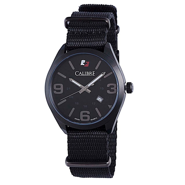 SC-4T2-13-007 Interchangeable black and grey canvas straps Black IP Coated Stainless Steel case Date window at 4 o'clock Calibre Watch