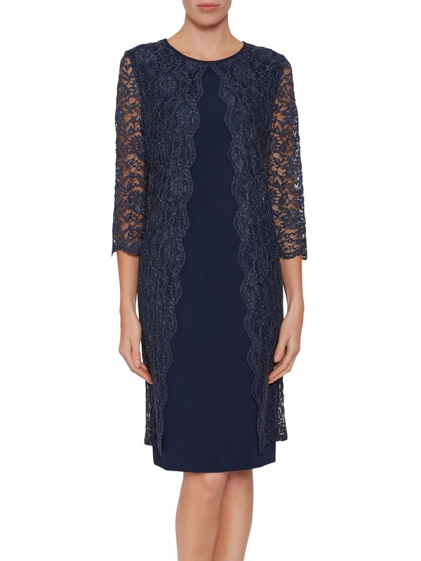 Gina Bacconi Dailyn Crepe and Lace Dress in Navy