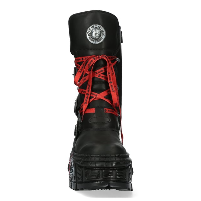 The Iconic Boot WALL028B-C1 is from the ever so popular Wall collection, Constructed from the finest hide leather combined with a durable rubber sole. These boots feature Lace-up fastening, cushioned insole, leather lining and embodies the quality, style and comfort that you have come to expect from New Rock Boots. These stylish unisex boots have a 10 cm gum rubber heel to give you a towering presence that is sure to turn heads. The fit is superb, sleek and sexy as pictured. Why not buy some thing unique, versatile, stylish and different.  Heel Height - 10cm Platform Height - 8cm Shaft Height - 22cm Calf Width - 36cm