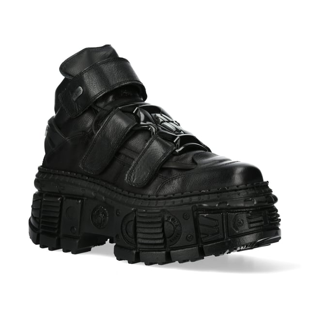 The Iconic Boot WALL285-S2 is from the ever so popular Wall collection, Constructed from the finest hide leather combined with a durable rubber sole. These boots feature Lace-up fastening, cushioned insole, leather lining and embodies the quality, style and comfort that you have come to expect from New Rock Boots.These stylish unisex boots have a 10cm gum rubber heel to give you a towering presence that is sure to turn heads. The fit is superb, sleek and sexy as pictured. Why not buy some thing unique, versatile, stylish and different.  Heel Height - 10cm Platform Height - 8cm Shaft Height - 10cm Sole Material - Natural Rubber Outer Material - Cow Hide Leather