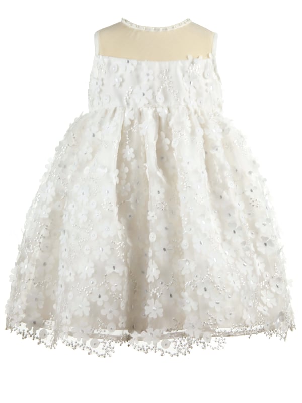 We always say 'it's in the detail' but it truly is with this style. The detail is in the amazing fabric! 3D Organza flowers attached with embroidered centres to Tulle.
We made the top of the dress in contrasting plain organza and finished it with pearl beads around the neck to give the impression of a necklace.
Suitable for baby and toddler girls, it is lined in 100% lighweight cotton lawn making it soft and comfy against your child's skin. Also good for girls with sensitive skin.
Style: KALI is ideal for Christenings, Baptisms, naming ceremonies, Flower girl or any other special occassion or family event!
Why not complete the look with one of our caridgans. Take a look at style VALENTINA. It too has pearls around the neck so would compliment this dress really well.
Finish off with a headband. LANA or MABEL would look equally beautiful.
All our dresses arrive with you on a Satin padded hanger, to help keep it's shape and protected by a Heritage garment keepsake bag.
Outer - 100% Polyester
lining - 100% cotton
Dry clean or Hand Wash
