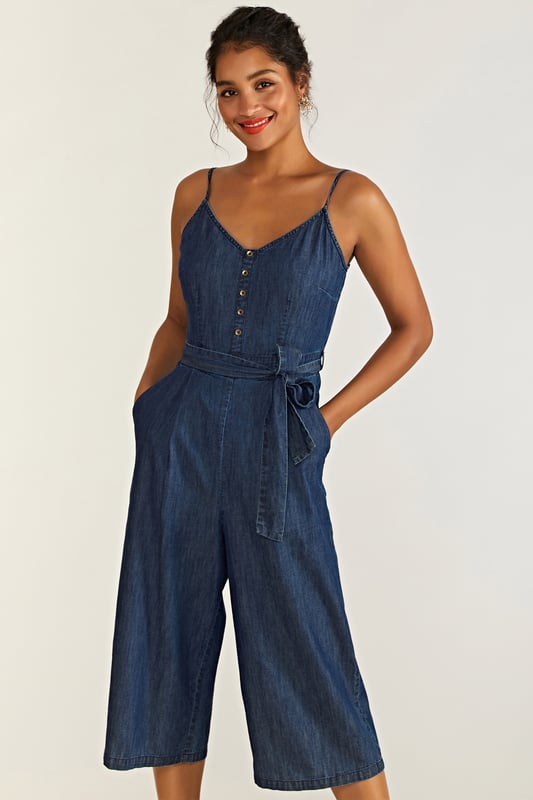 Button detail shop self tie jumpsuit