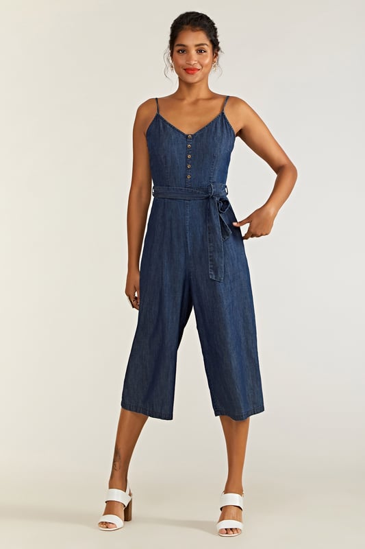 Button detail self tie jumpsuit store