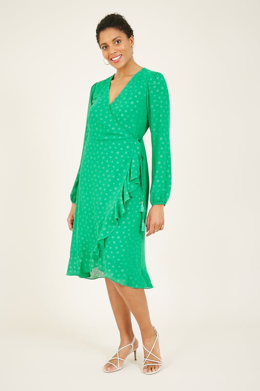 Long sleeve frill deals wrap dress