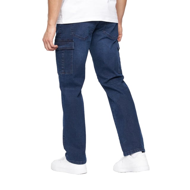 98% Cotton, 2% Elastane. Design: Plain. Pockets: 2 Side Pockets, 2 Back Pockets, 1 Coin Pocket, 2 Thigh Pockets, Flap Closure. Fastening: Zip Fly. Belt Loops. Fit: Loose.