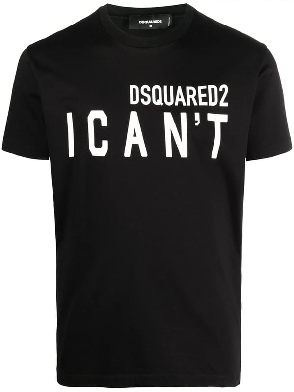 【美品】DSQUARED2 ロゴプリント黒色Tシャツ “I CAN’T” Dsquared2 I Can't Logo Printed T-Shirt in Black