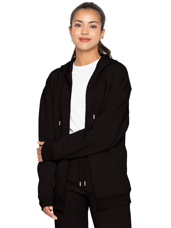 Enzo Ladies Oversized Essential Zip Hoodie, Oversized And Fleece Lined For Comfort. Adjustable Drawstring Hoodie With Cuffed Wrists. Oversized Relaxed Fit For Casual Wear.