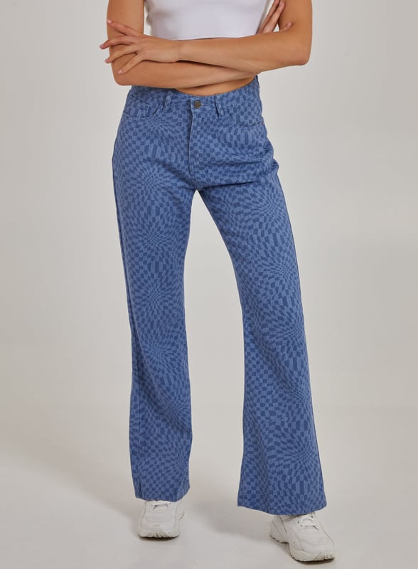 Blue checkered jeans hot sale