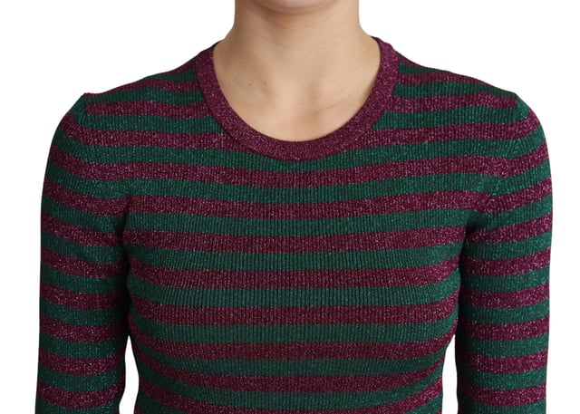 Äkta Dolce & Gabbana tröja  
Mörkröd och grönrandig design  
Pullover med rund hals  
Tillverkad i Italien  
Logodetaljer  
Tillverkad av 77% viskos och 23% polyester  
Material: 77% Viskos 23% Polyester