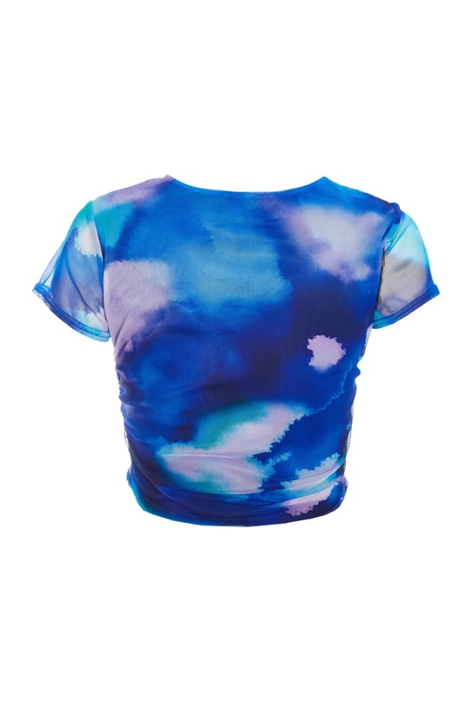 - Marble print - Mesh finish - Round neckline - Short sleeve - Cropped - Model height: 5' 7" - Model wears uk 8 / us 4 / eur 36 - Always check the care wash label - Cool hand wash with mild detergent