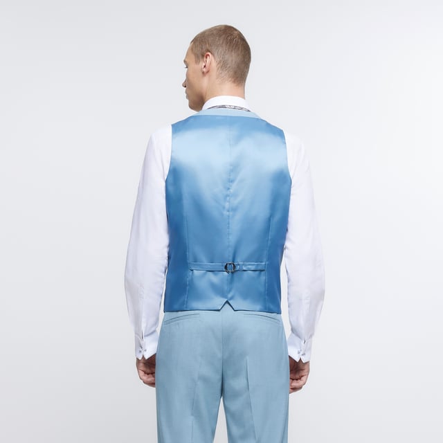 River Island Mens Waistcoat Blue Slim Fit SB5 Notch Aqua