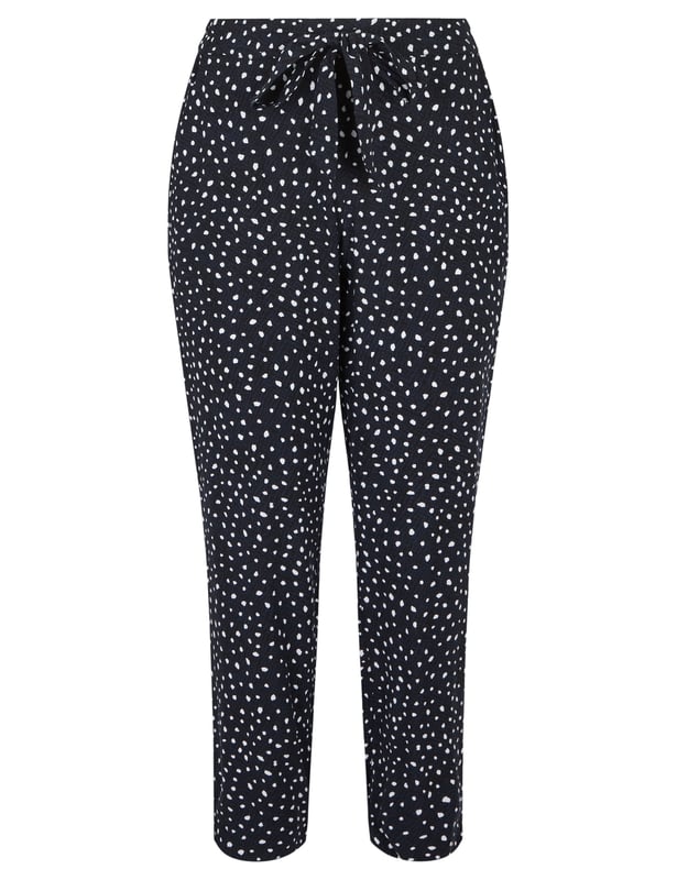 KATIES Womens Pants Black Abstract Spot Print Woven Tie Waist Ankle Length Capri