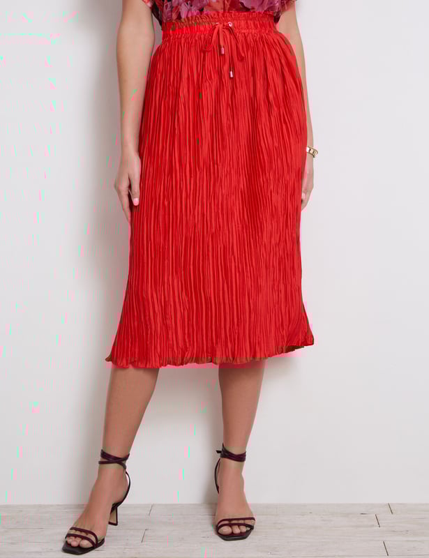 KATIES Womens Skirts Red Midi Pleated Skirt Tie Up Front