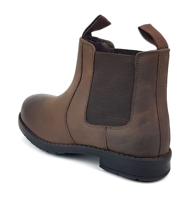 New Earth / Frank James Brown leather dealer boots. Elasticated sides for easy to pull on and off. These boots are highly fashionable, look great on but are still a comfortable fit. Perfect for any occasion. Available in Kids sizes JR 6 - UK 6.