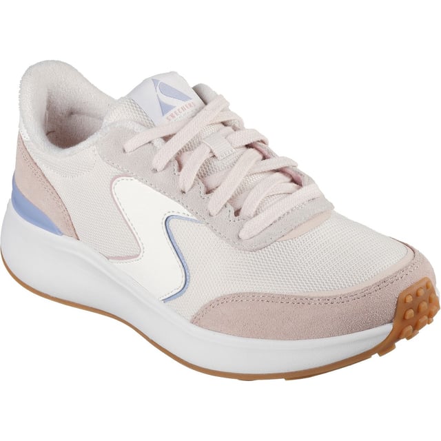 Skechers BLVD Retro Runner Leather Dames Licht Roze/Paarse Trainers De Skechers BLVD retro revival is een trainer met een bovenwerk van mesh met suède overlays en een luchtgekoelde Memory Foam comfort binnenzool.