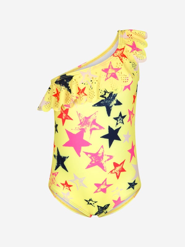 Introducing the elegant Molo Girls Swimsuit - a sizzling fashion statement and an absolute essential part of any girl's wardrobe! This swimsuit blends style, boldness and comfort impeccably, perfect for those dazzling beach days and poolside parties. Here are the key features that make it a showstopper:  Chic Design: The swimsuit sports a fabulous print, lending a fashionable and playful touch to the ensemble that will surely catch the eye.  High-End Comfort: Crafted from premium materials, this swimsuit ensures phenomenal comfort for your child's every holiday escapade. Add a dash of modish charm to your girls' wardrobe with this swanky Molo Girls Swimsuit. Place your order today and let your little one enjoy the sunshine in style!