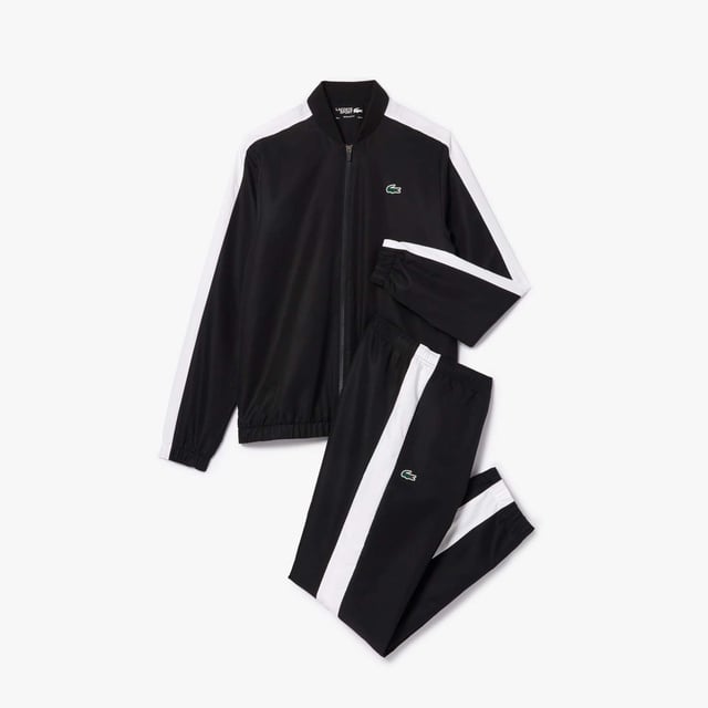 Designed for Tennis  for a regular frequency of use This poduct is made with our iconic diamond weave Taffetas. This hard-wearing fabric lends Lacoste’s tracksuits and caps a solid criss-crossed weave. Designed for freedom of movement  it is supple and lightweight  dries very quickly and doesn’t crease. This tracksuit is in 100% recycled polyester The jacket has a mesh lining and the pant a jersey lining Regular fit: natural ease on body The French Capsule offers the complete mid seasonal wardrobe on and off court with a powerful colorblocking design and its new print.