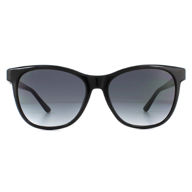 Jimmy Choo Sunglasses JUNE/F/S 807 9O Black Dark Grey Gradient are a cat eye style crafted from lightweight acetate. The Jimmy Choo logo is engraved into the temples for brand authenticity