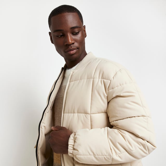 River Island Mens Bomber Jacket Beige Quilted Top