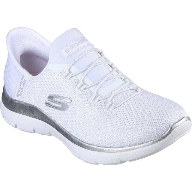 Pick up the pace with increased ease-of-wear and platinum comfort wearing Skechers Hands Free Slip-ins: Summits - Diamond Dream. Designed with our exclusive Heel Pillow, a metallic midsole trim and a cushioned Memory Foam comfort insole.