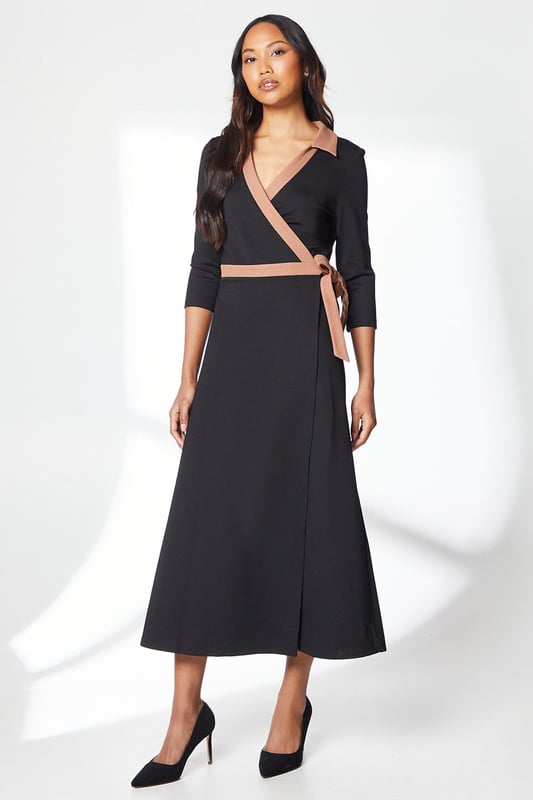 Ponte Contrast Wrap Dress
