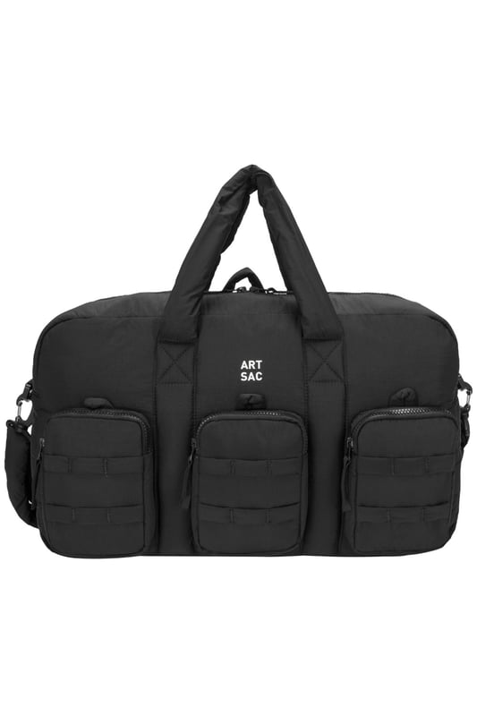 The ultimate carry companion, perfect for every day wear. Featuring a full-length zip top opening and 3 large side pockets, the Harring Padded Triple Holdall is spacious enough for any short or long trip away. Features a detatchable padded shoulder strap. Features: , Padded lightweight nylon, Water resistant, 15 inch padded laptop sleeve - Fits Apple MacBook Pro 16 inch, Grab handle carry straps, Removable padded shoulder strap allowing crossbody styling, Zip top opening to main compartment, ARTSAC screen printed logo, Triple front zip pocket with loops, Internal zip pocket, 2 Internal mobile phone slip pockets - Fits normal and plus size smart phones, 3 Internal pen slip pockets, External rear zip pocket Style Ref: 52010 BLACK