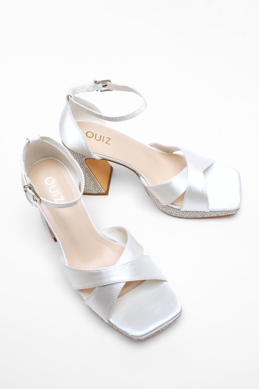 Quiz white satin bridal sandals hotsell