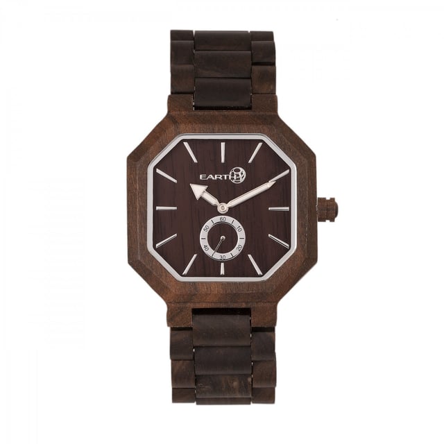 Eco-Friendly Sustainable Wood Case; Quality Japanese Quartz Movement; Non-Glare Scratch-Resistant Mineral Crystal; Logo-Engraved Wood Caseback; Eco-Friendly Sustainable Wood Bracelet; Logo-Engraved Stainless Steel Push-Button Deployment Clasp; Luminous Hands; Seconds Sub-Dial; 42mm Diameter; Splash Resistant; Due to Seasons and Aging of Wood  colors may be darker or lighter than pictured.;