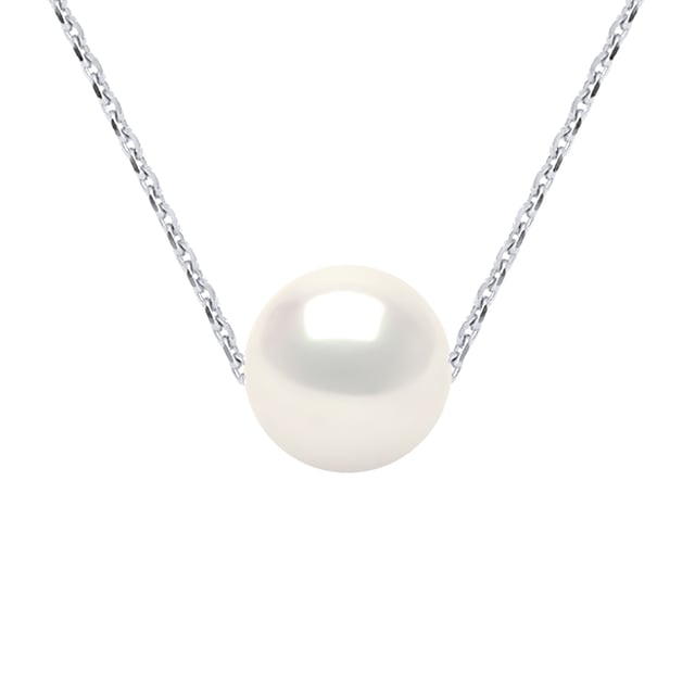 Necklace of true Cultured Freshwater Pearls 9-10 mm - Natural White Color and chain mesh 925 Sterling Silver Rhodium-plated Length 42 cm , 16,5 in - Our jewellery is made in France and will be delivered in a gift box accompanied by a Certificate of Authenticity and International Warranty