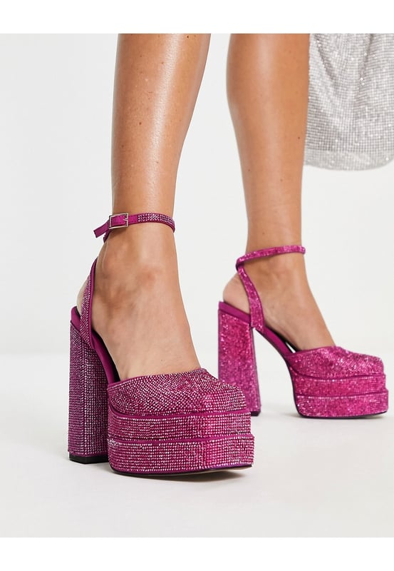 fælde Narabar dine ASOS DESIGN Pluto embellished platform heeled shoes in pink-Purple