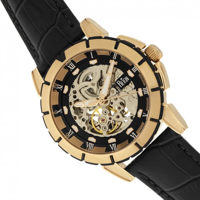 316L Surgical-Quality Stainless Steel Case; Jeweled Automatic Movement; Jewel Bearings: 20 Jewels; 42-Hour Power Reserve; Beats per Hour (BPH): 21600/Hour; Sapphire-Coated Mineral Crystal; Skeleton Dial; Observation Caseback to View Movement; Crown Protector Case Design; Genuine Leather Crocodile-Embossed Strap; Logo-Engraved Stainless Steel Clasp; Luminous Hands; Luminous Markers; 41mm Diameter; 5 ATM Water Resistance;