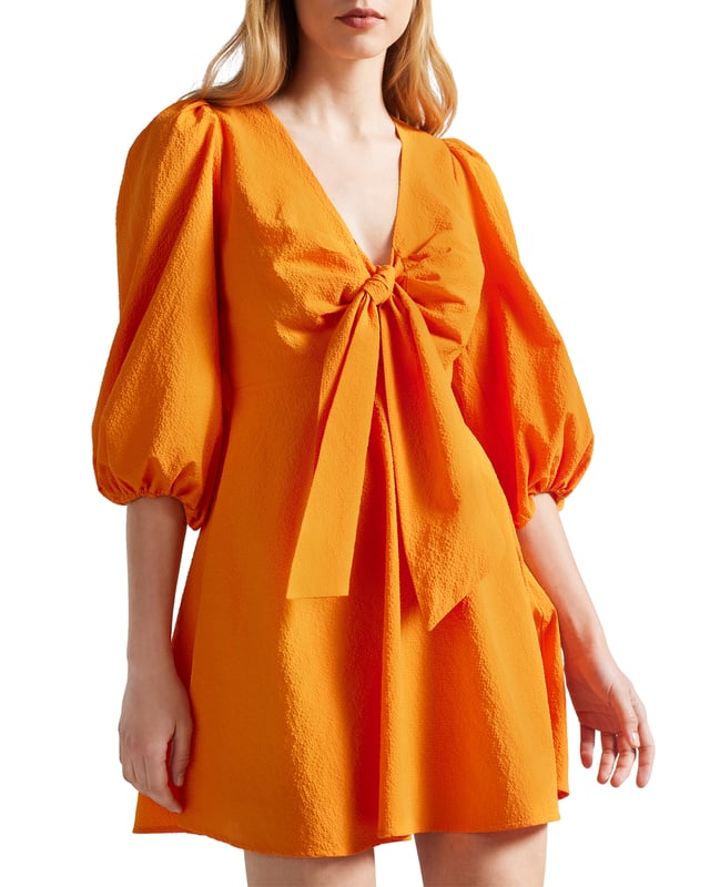 Ted Baker Jozelyn Seersucker Tie Front Mini Dress, Orange